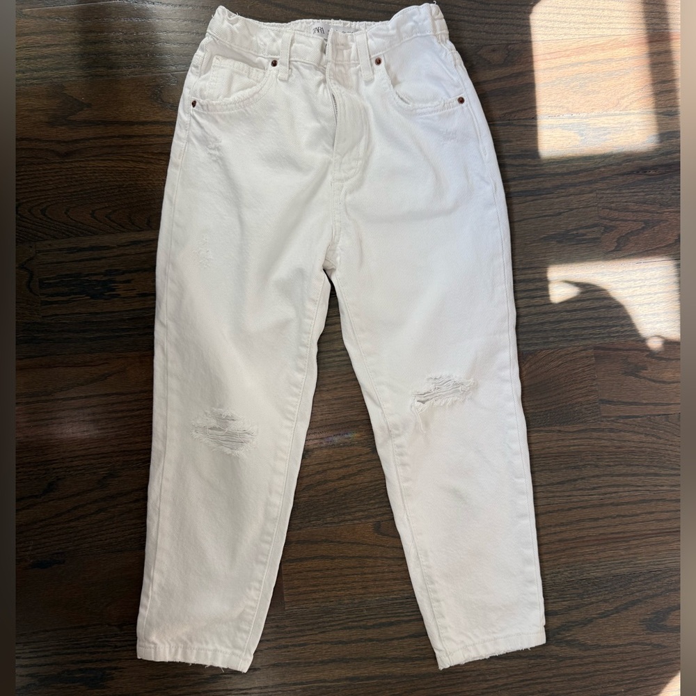Zara Girls White Distressed Denim Pants